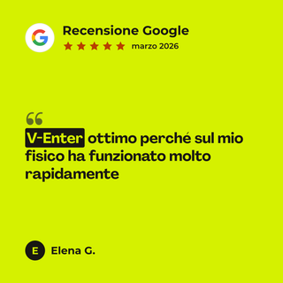 Recensione Google a 5 stelle di Elena G. su V-Enter: «V-Enter ottimo perché sul mio fisico ha funzionato molto rapidamente»